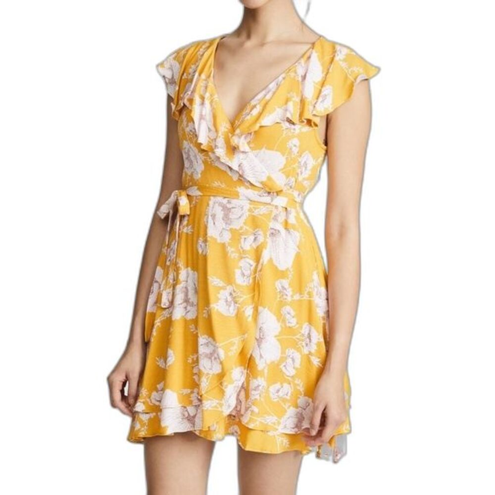 NWT Free People French Quarter Dress Yellow & White Ruffled Mini Size Medium NEW